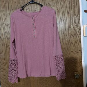 Elegant Mauve Long Sleeve Top with Lace Detail